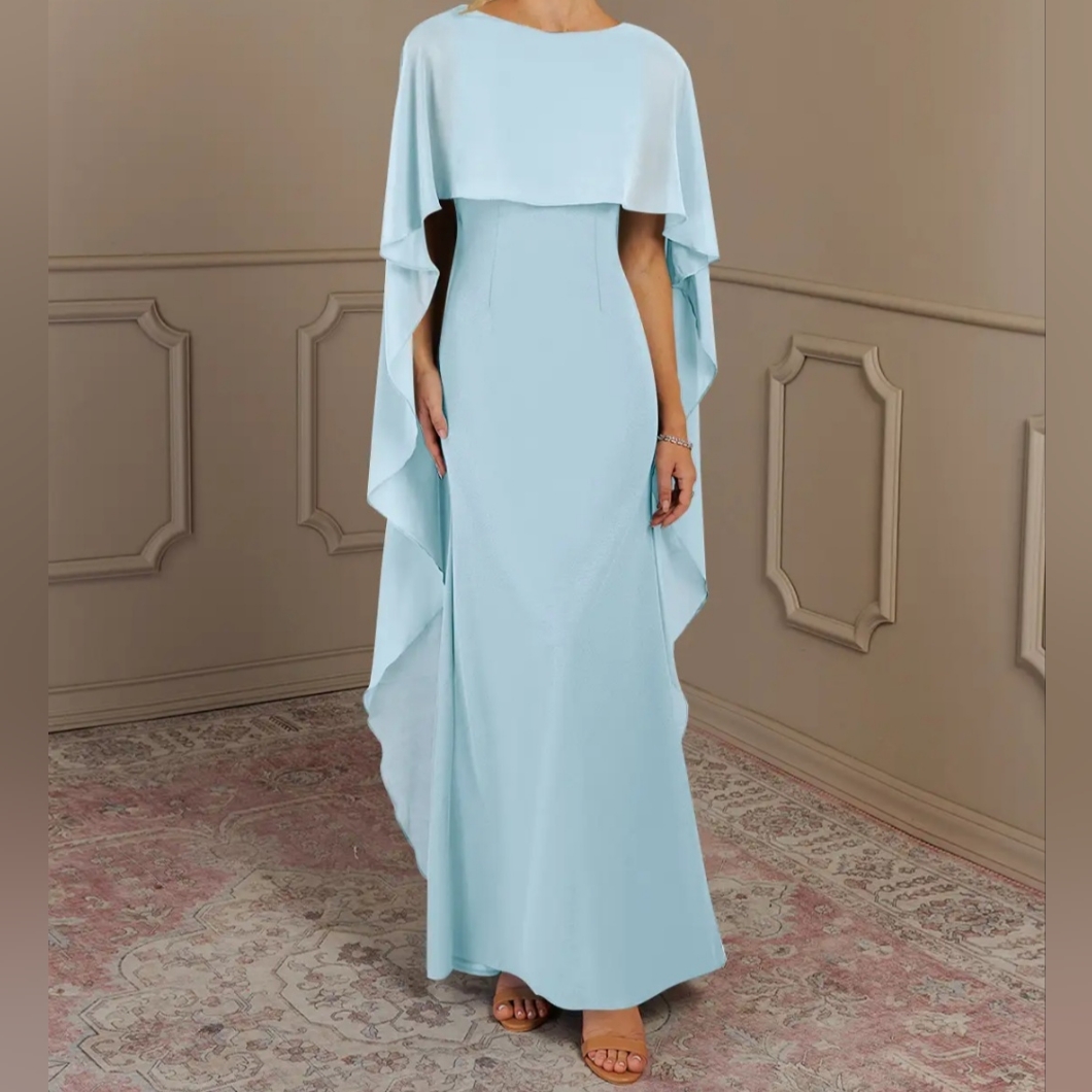 Elegant Light Blue Cape Dress